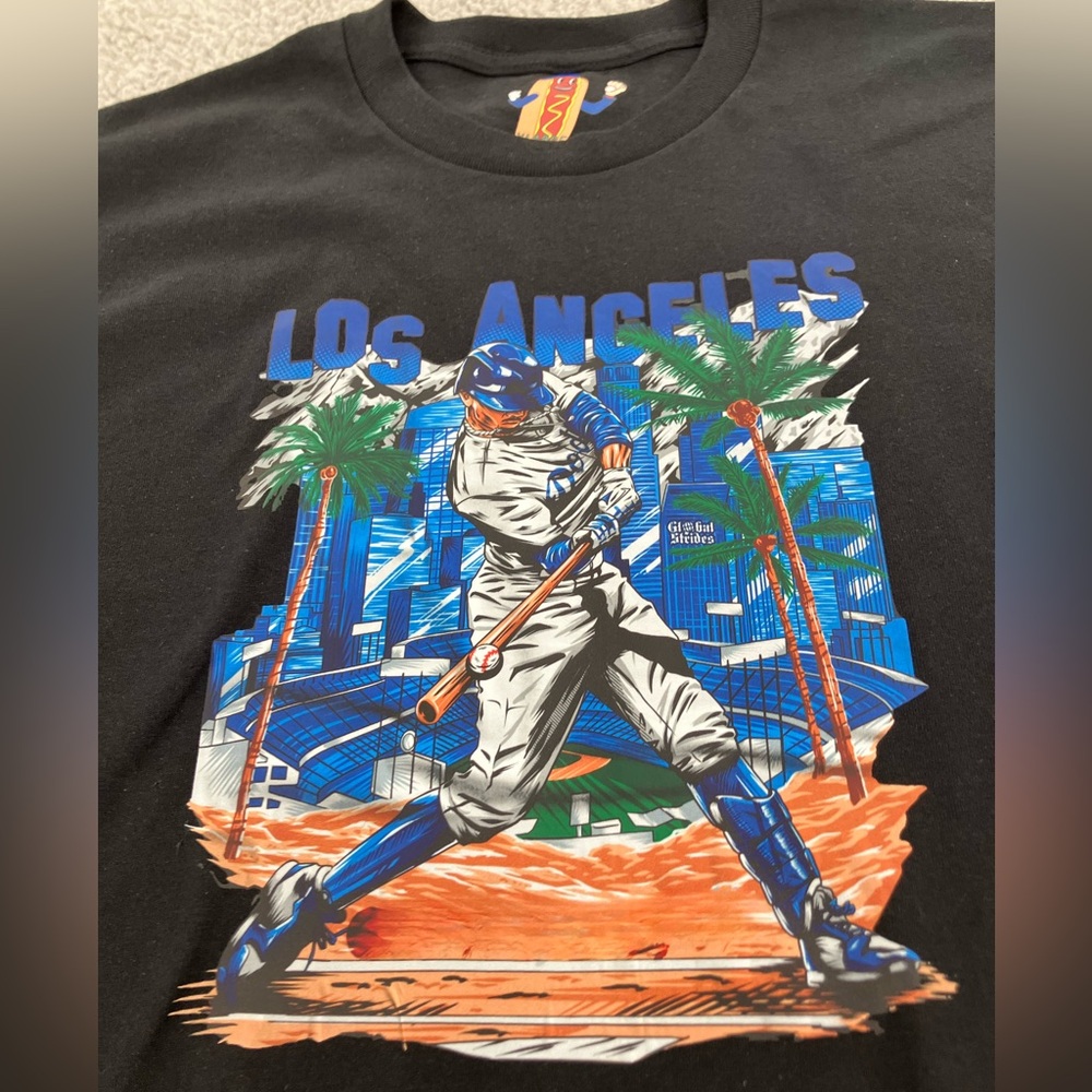 Los Angeles Dodgers MLB Stadium Palm Trees Hills Mookie Betts Home Run Black Tee